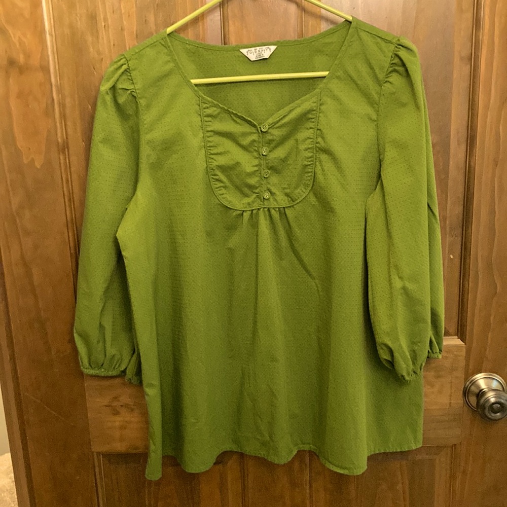 Old Navy Large 3/4 Sleeve Blouse Green Bib Top